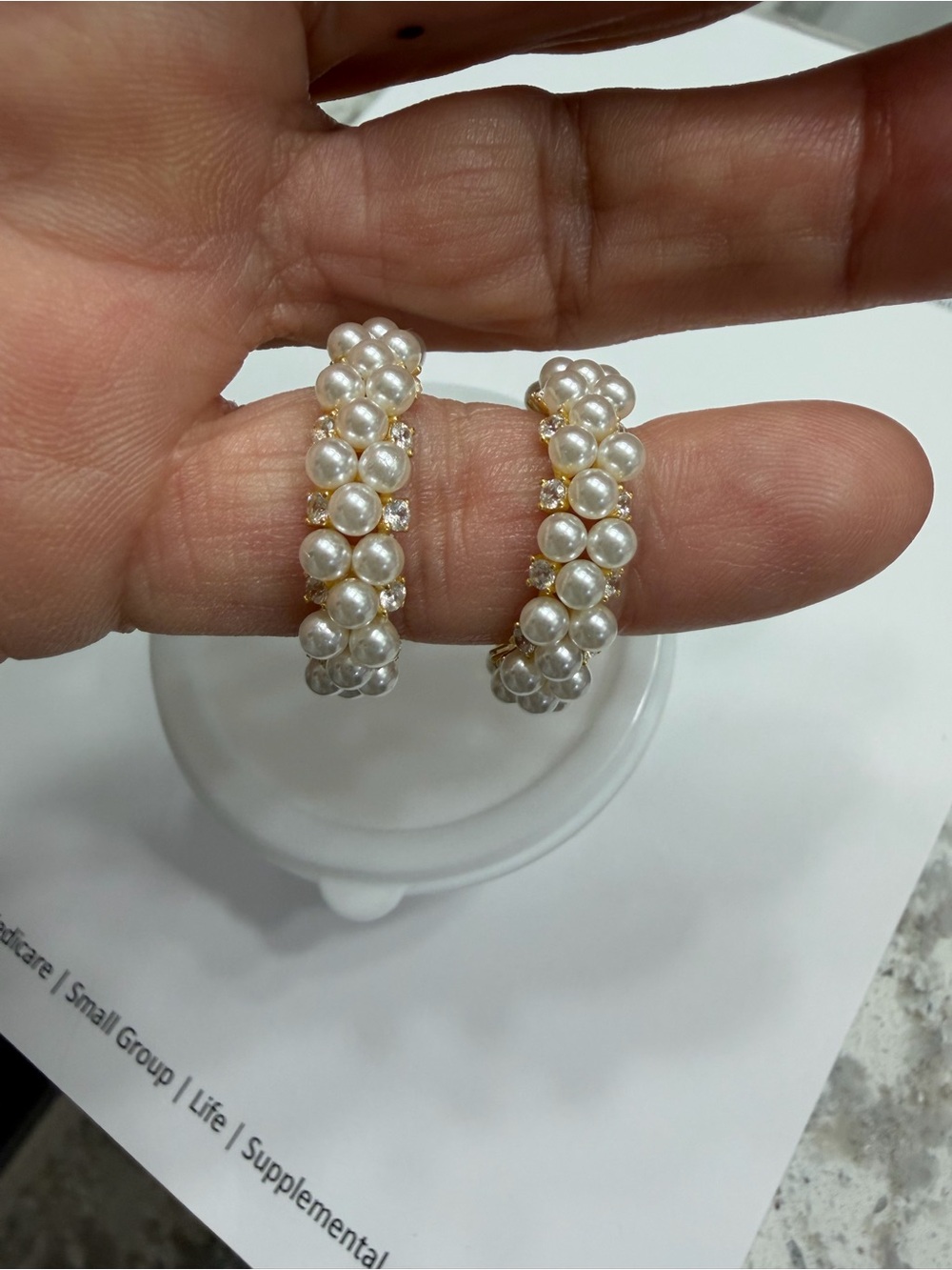 Pearl Cluster Hoop Earrings - Gold Tone